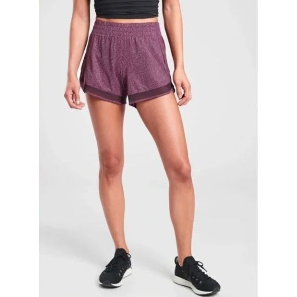 Athleta‎ Printed Mesh Racer Run Shorts 4" in Violet Static XXS